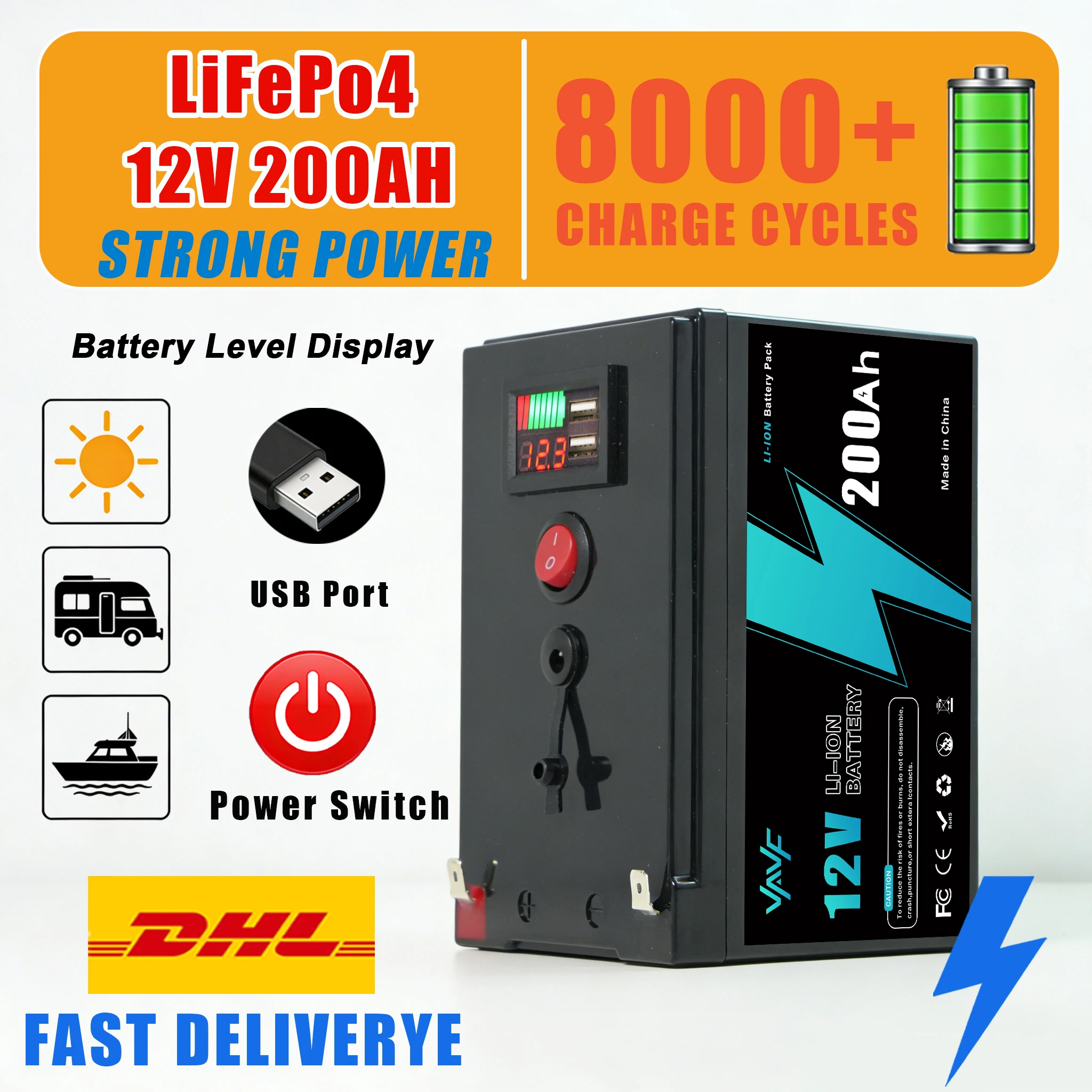

12V Rechargeable Battery 200AH Solar Battery with BMS-Optimized for Home Solar Systems, Off-Grid Living, RV&Boat Electric
