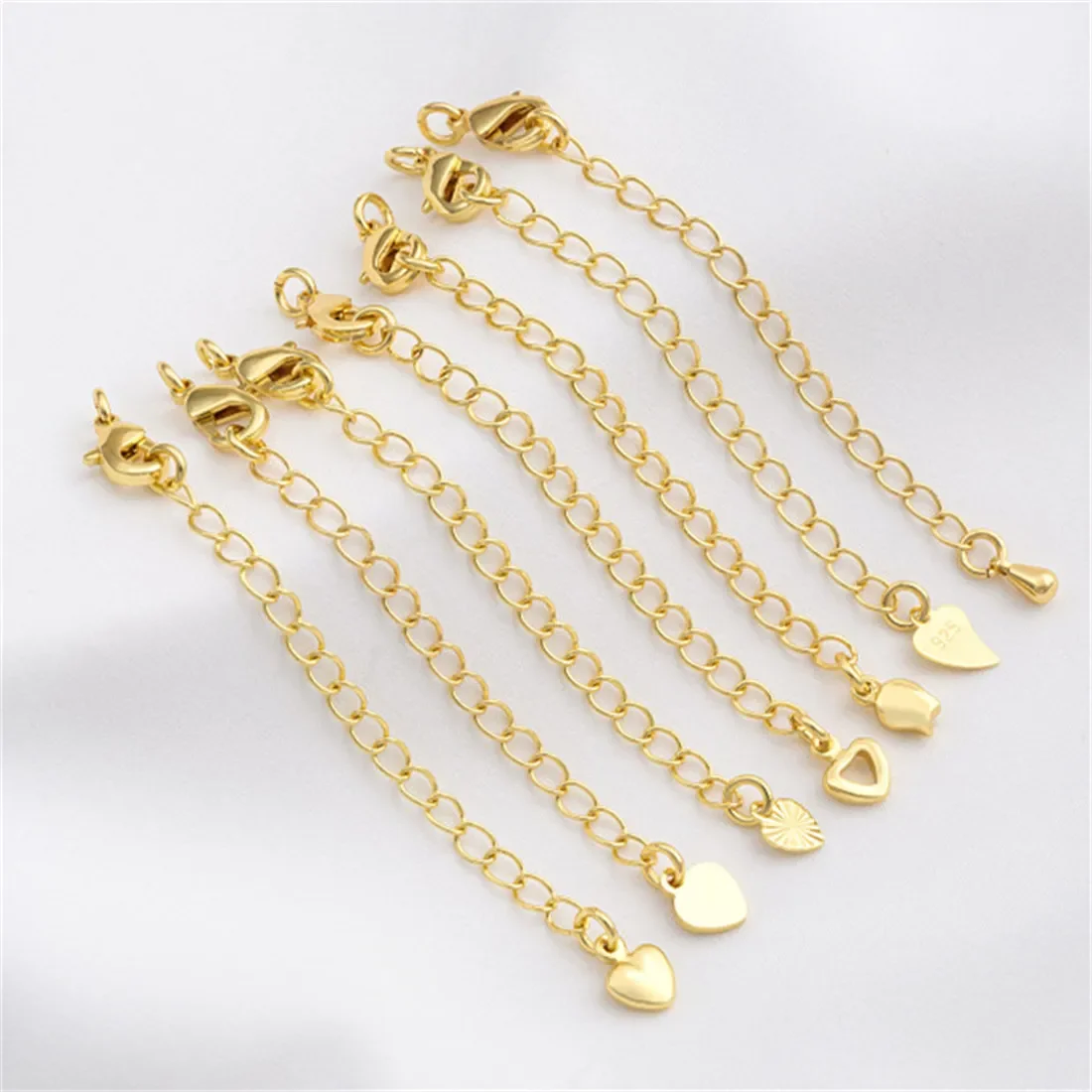 

18K Genuine Gold Peach Heart Love Flower Bud Water Drop Tail Chain DIY Bracelet Necklace Extension Chain Accessory B788