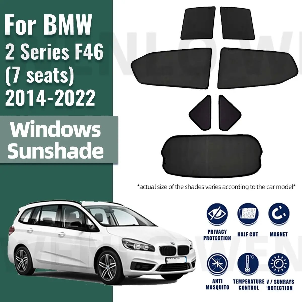 For BMW 2 Series F46 Gran Tourer 2013-2021 Car Window Sunshade Windshield Uv Protection Auto Curtain Sun Shade Visor Net Mesh