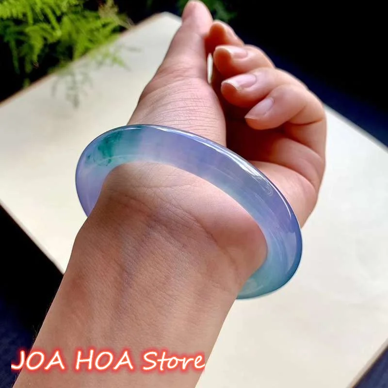 

Ice Seed Round Bar Jadeite Burmese Transparent Flower Violet Sun Green Jade Bracelet