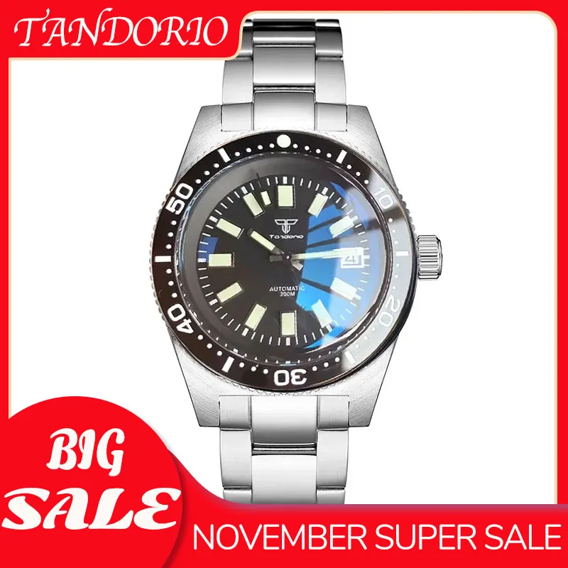 

41mm 62MAS Tandorio Automatic 300m Diving Black/Grey/Blue Dial Men Watch AR Domed Sapphire Glass Luminous NH35A PT5000 Movement