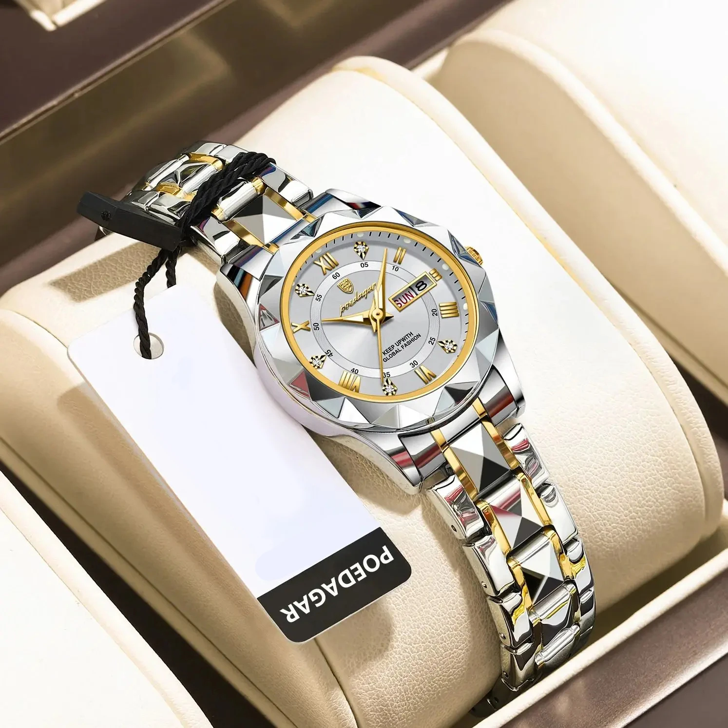 POEDAGAR ساعة فستان فاخرة للسيدات مضيئة مقاوم للماء تاريخ الأسبوع امرأة ساعة اليد الفولاذ المقاوم للصدأ ساعات كوارتز نسائية reloj + صندوق #4