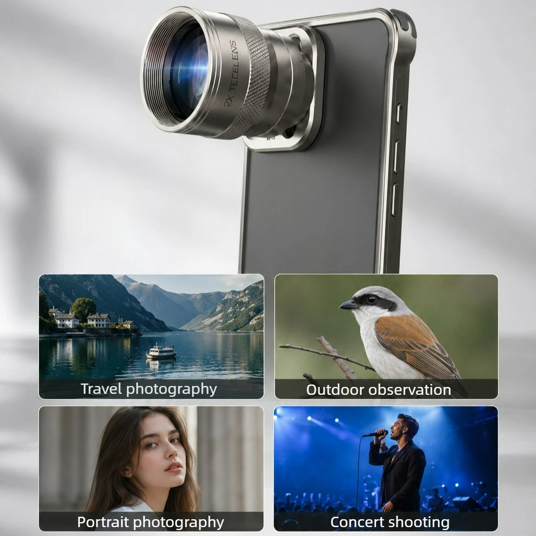 Universal Clip on 2X Telephoto Smartphone Lens Premium Metal Construction Clear Imaging for Game Concert Wildlife Shooting