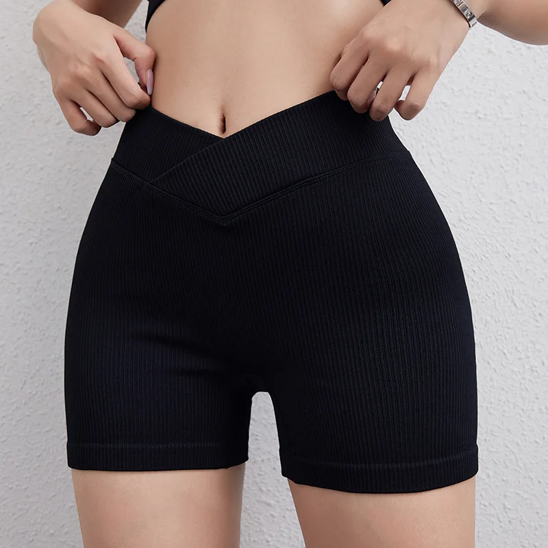 STOUREG V-waist Yoga Shorts Tight for Women,Thread High Elastic Peach Lifting Buttocks Gym Shorts Running Clothing