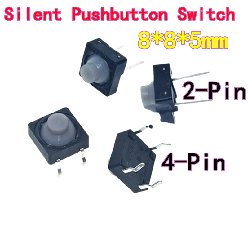 50/100 قطعة 8x8 سيليكون اللمس التبديل ، 8x8x5 مللي متر مفتاح الضغط الصامت 2-Pin/4-Pin من خلال ثقب ، سيليكون موصل 2P