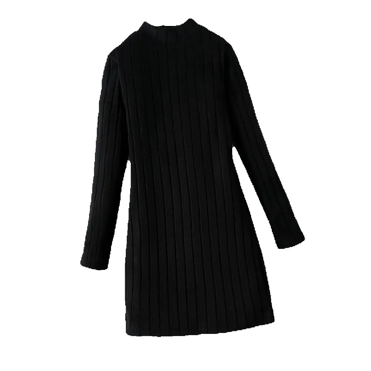 Mädchen Slim Fit Langarm Fleece-Kleid Geripptes Casual Schwarzes Kleid 7-14 Jahre Alt Einteiliges Herbst-Winter Modekleid – Detail 8