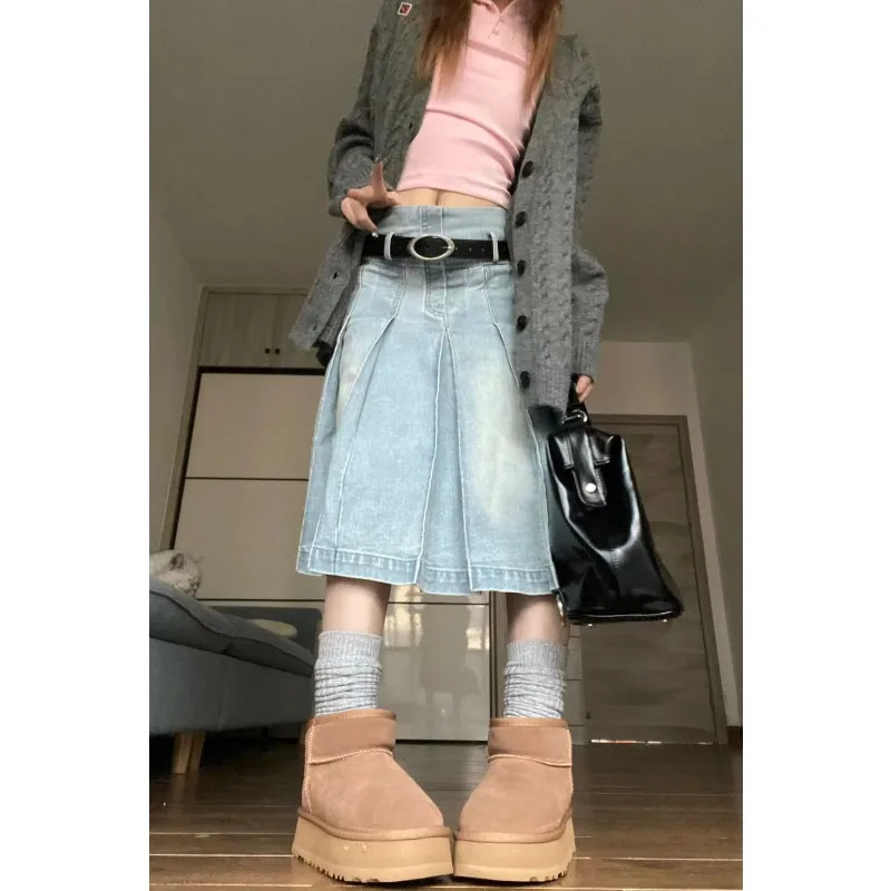 

Denim A-shaped Skirt Japanese Retro College Style Women's Short Skirt