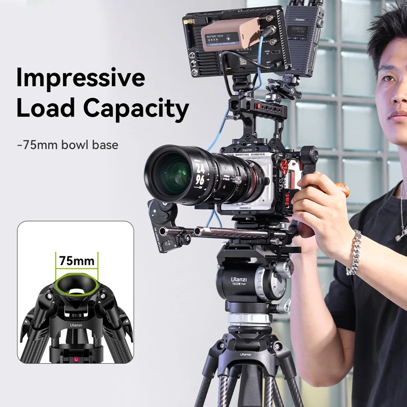 Ulanzi T047 VideoFast Heavy Duty Carbon Fiber Tripod Leg Load 25kg Only Tripod Leg with 75mm Standard Ball Base