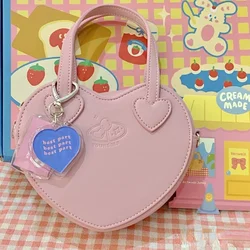 Sweet PU Heart Bags Teenage Girls Lolita Crossbody Bags Elegant Cute Pink JK Handbag All Match Kawaii Uniform Bolso Mujer