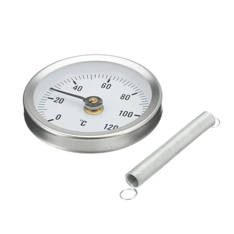 0-120℃ Stainless Steel Clamp-on Tube On Tube Heating Spring 63mm Metal Temperature Temp Gauge Spring Industrial Tool