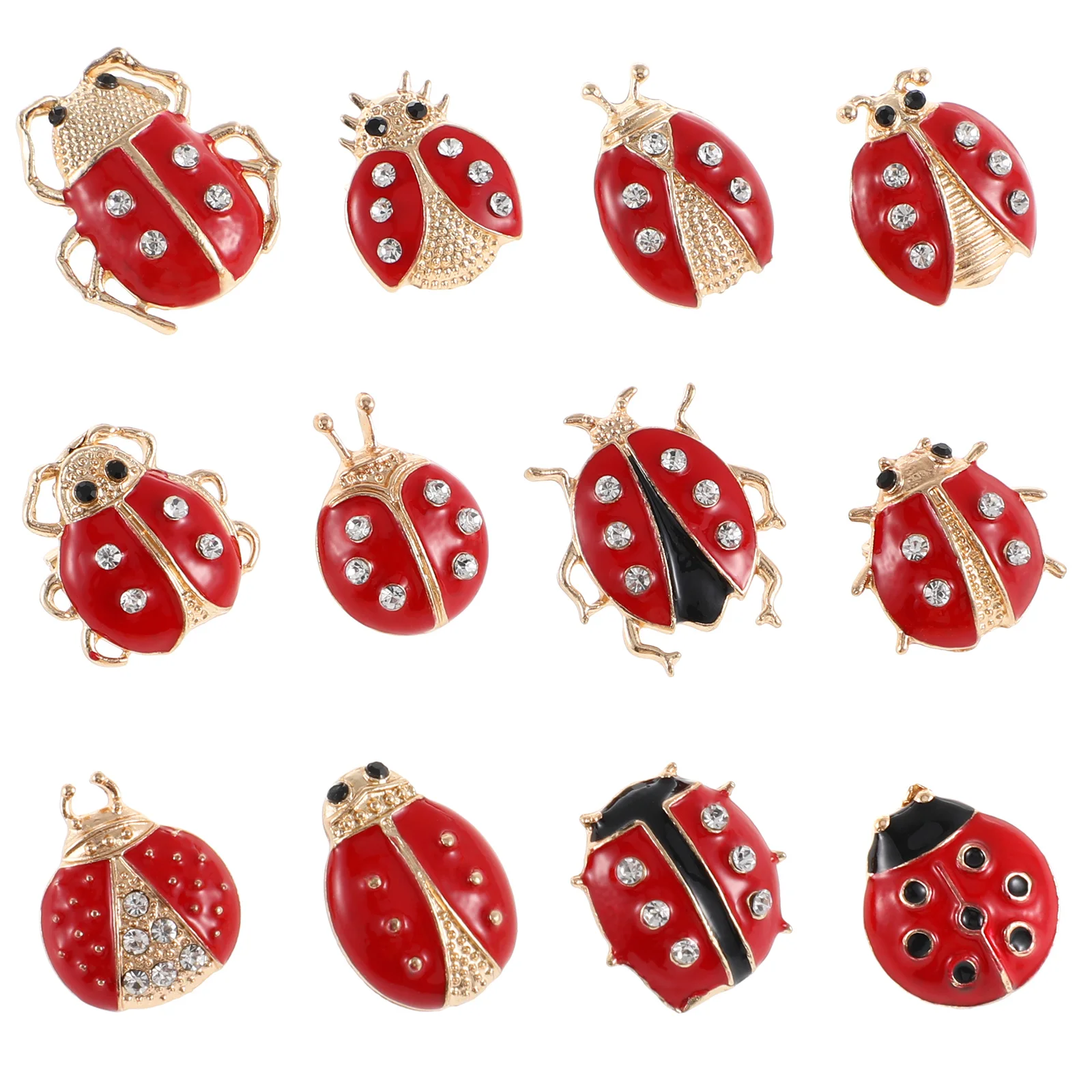 

12 Pcs Brooch Rhinestone Pins Fashion Brooch Enamel Accessories Ladybug Fashion Elegant Women Party Wedding Gifts