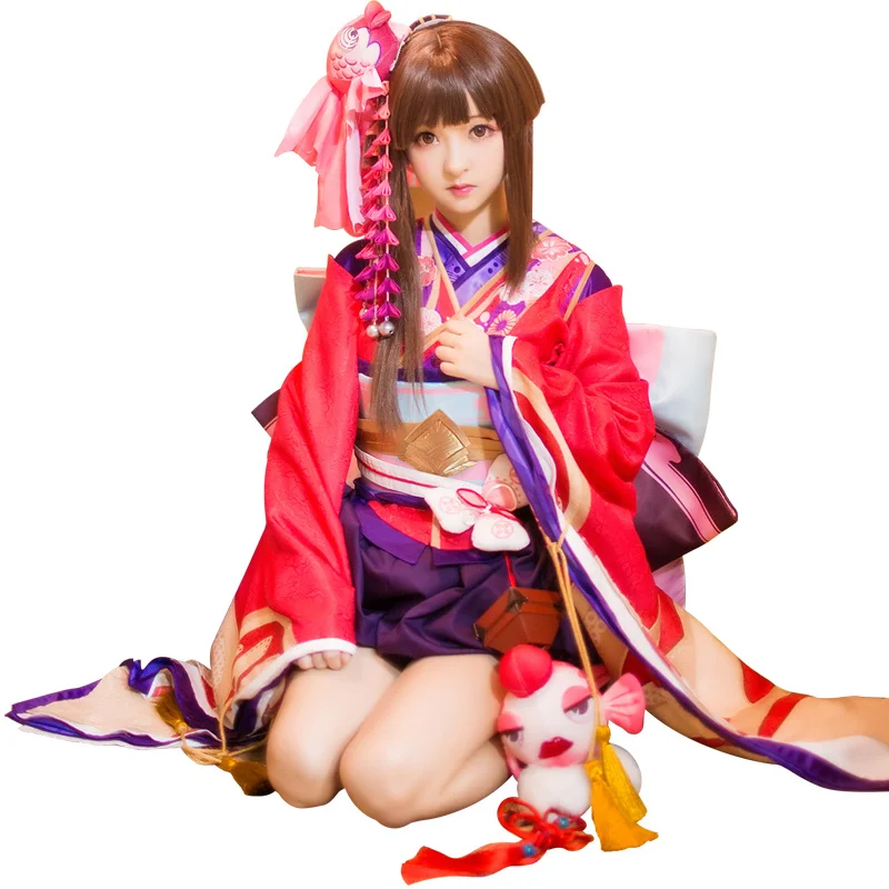 2018 Yin Yang Master Onmyoji Game Minamoto Kagura Cosplay costume Onmyoji Kawaii cute Lovely Red Kimono suit for Halloween