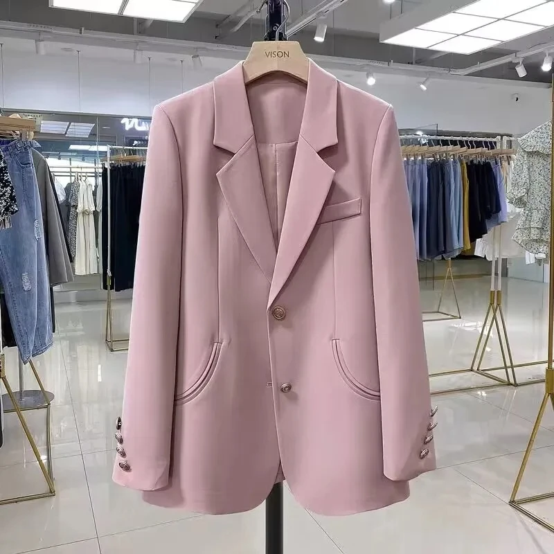 Fashion Blazer Coat for Women Long Sleeve Streetwear Office Jacket Solid Single Breasted Lapel 2024 New Spring Summer Coats