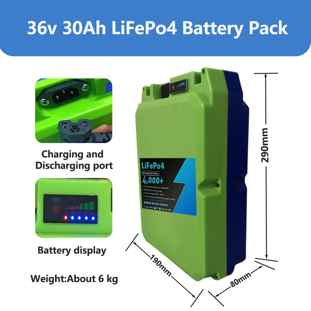 36v 30Ah LiFePo4 Lithium Battery Built-in 30A BMS for Lawn mower Hedge trimmer Electric chain saw with 5A Chargers