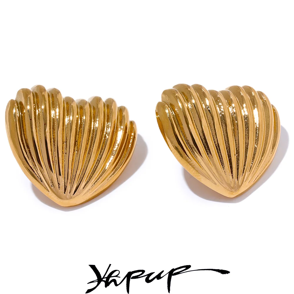 Yhpup נירוסטה פס לב מתכת עגילים עגילים רבעה עמיד מים מותאם אישית אטרקטיבי מתנה