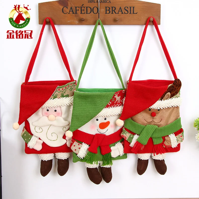 

new year Xmas Christmas Fashion Santa Claus Cotton Single Shoulder Bag Shopping Tote Check Plaid Flax Canvas High capacity Bags