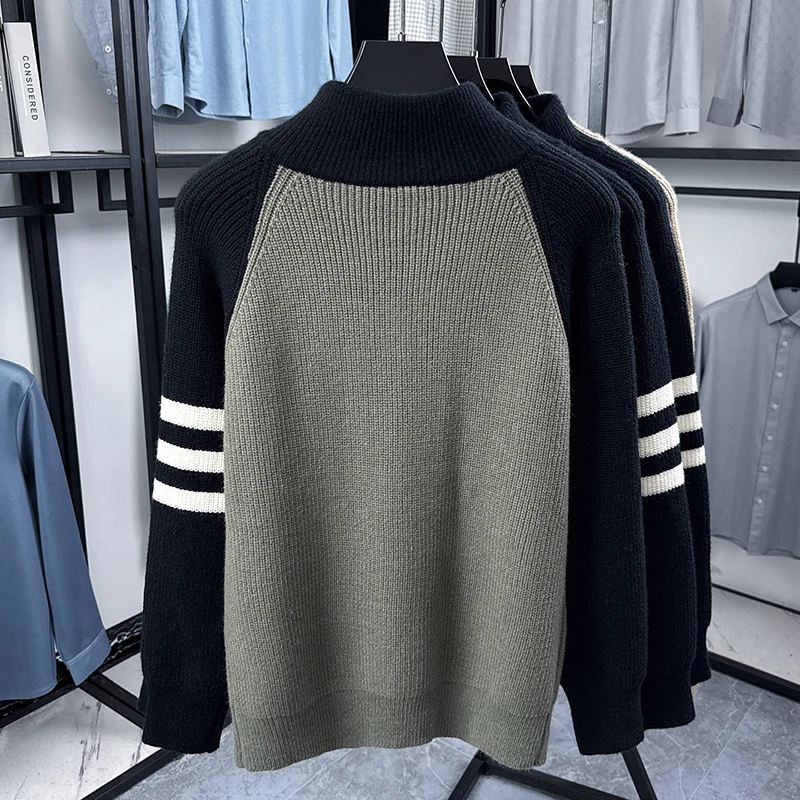 Hochwertige Herren-Strickjacke, Modemarke, gestreift, mit Reißverschluss, Stehkragen, Herbst/Winter, neuer, personalisierter, lässiger Pullover-Mantel – Detail 9
