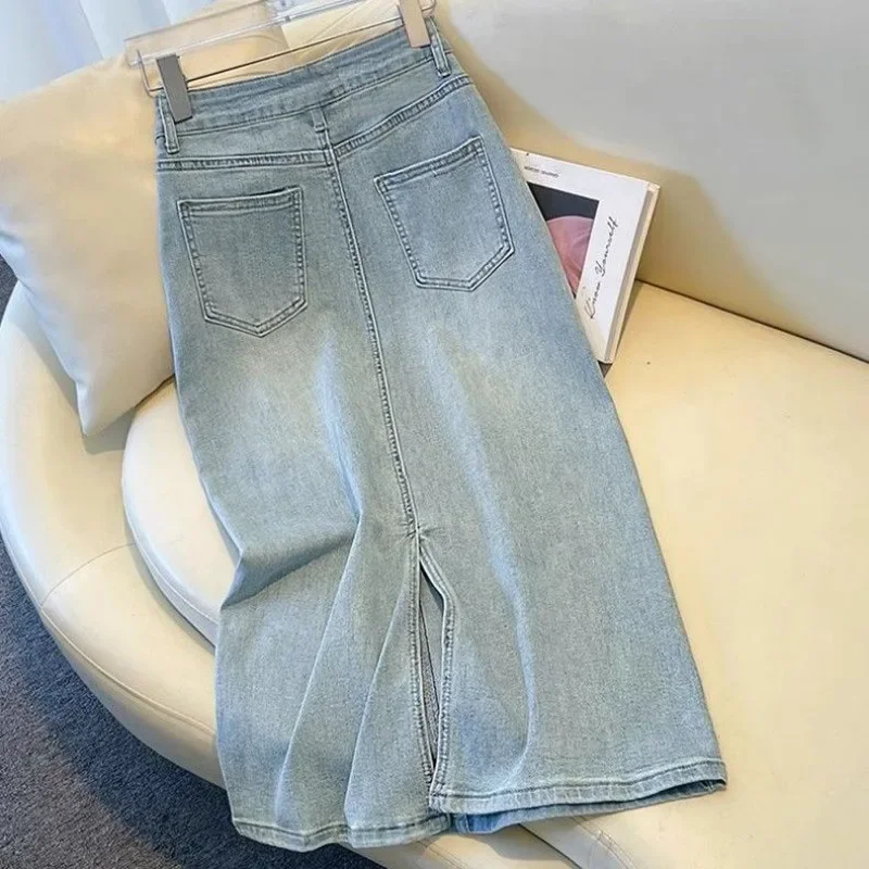 Blue Maxi Chubby Long High Waist Midi Women's Denim Skirt Female Jeans Skirts A Line Y2k Vintage Modest V Stylish Cheap Casual