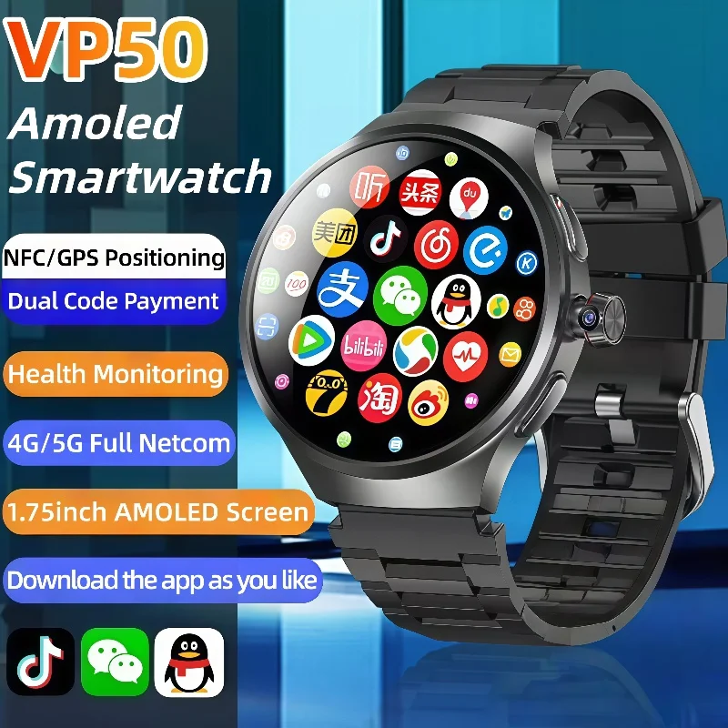 

2025 New VP50 Smart Watch Men AMOLED Screen NFC GPS Compass WIFI Heart rate Waterproof Bluetooth Call SmartWatch