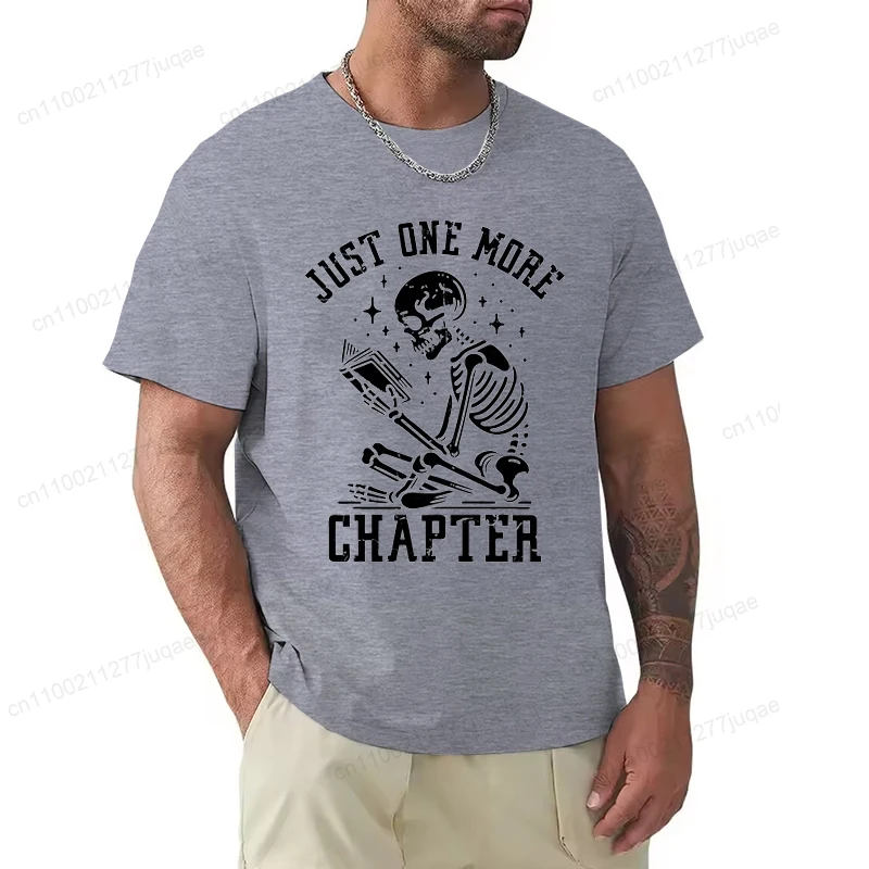 Just One More Chapter Men T-Shirts Funny Skull Bookworm T Shirt Book Lover Reading Teacher Tshirt Women Men Short Sleeve Tees