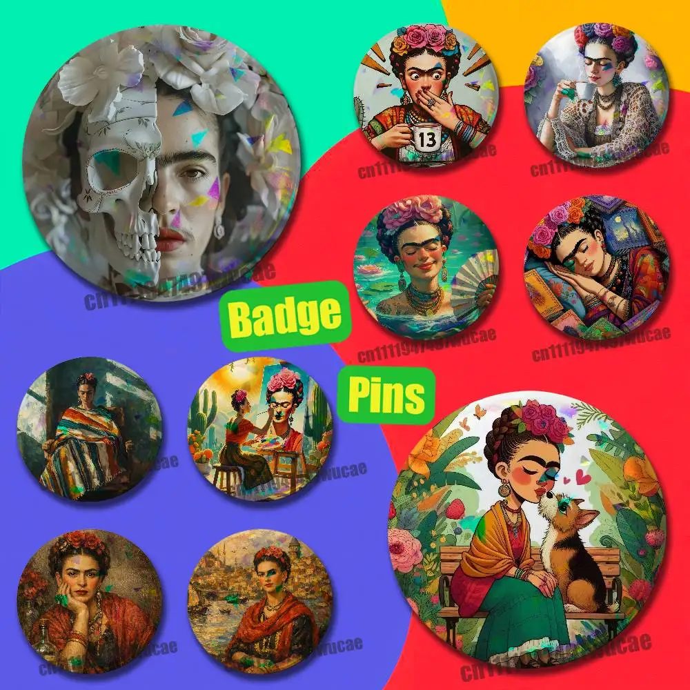 For Mexico F-FridaES Design K-KahloS Emblem Case Custom Pin Insignia Badge Decoration Brooch Button Laser Cover