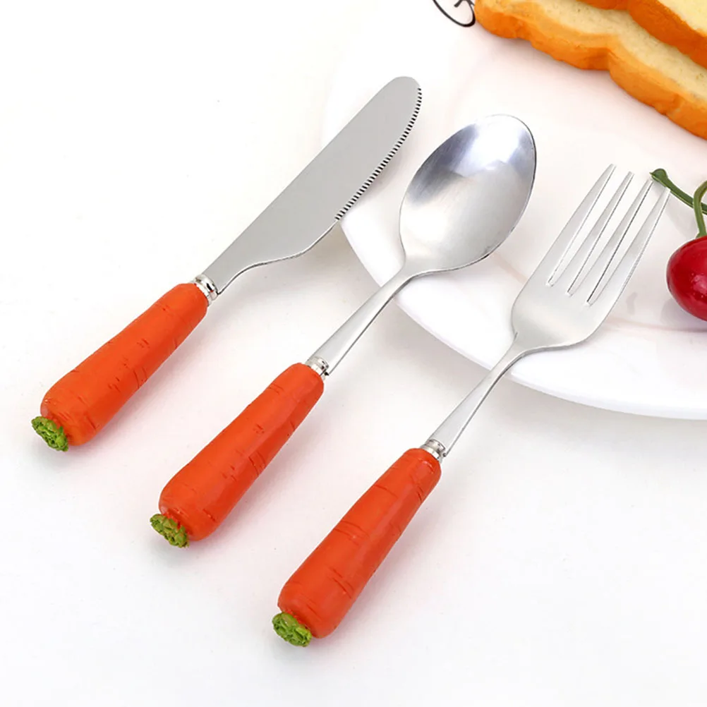 

Children Cutlery Set Kids Stainless Steel Spoon Fork Reusable Cartoon Carrot Baby Orange Tableware Easter Festive