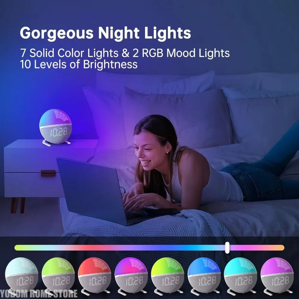 Wake Up Light Sunrise Alarm Clock Desk Clock with Colors Light Natural Sound Digital Clock for living room bedroom home decor