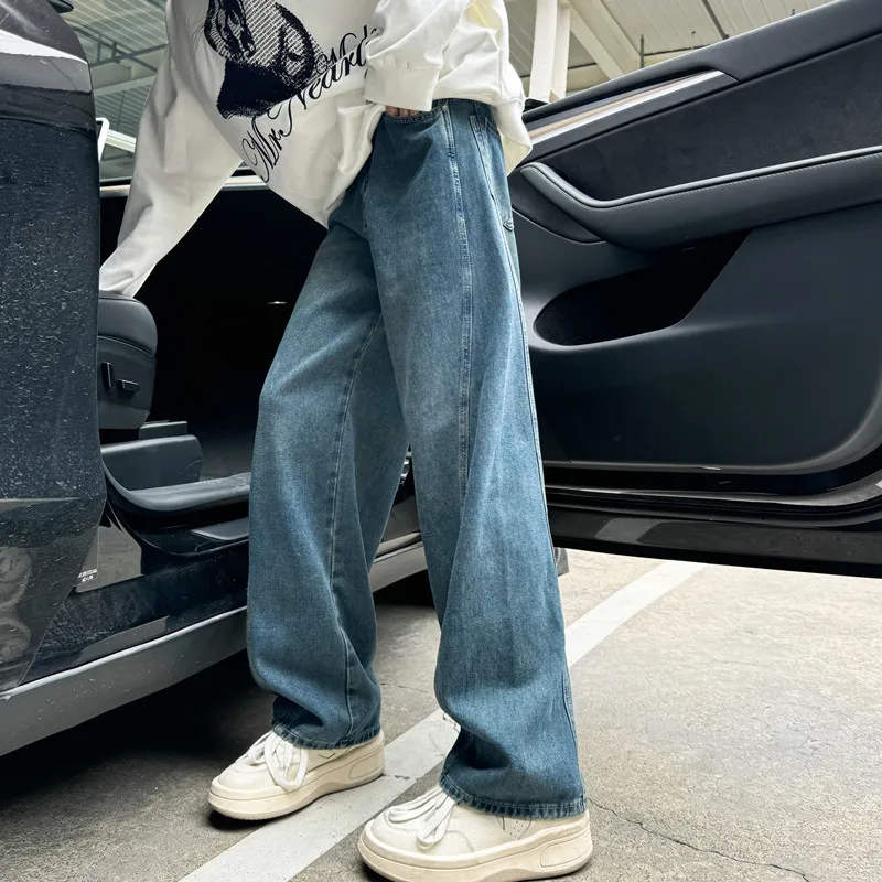 

Retro Blue Waed Denim Jeans Men's Autumn Winter Straight Leg American High Street Sle Casual Loose Fit Teenager Jeans