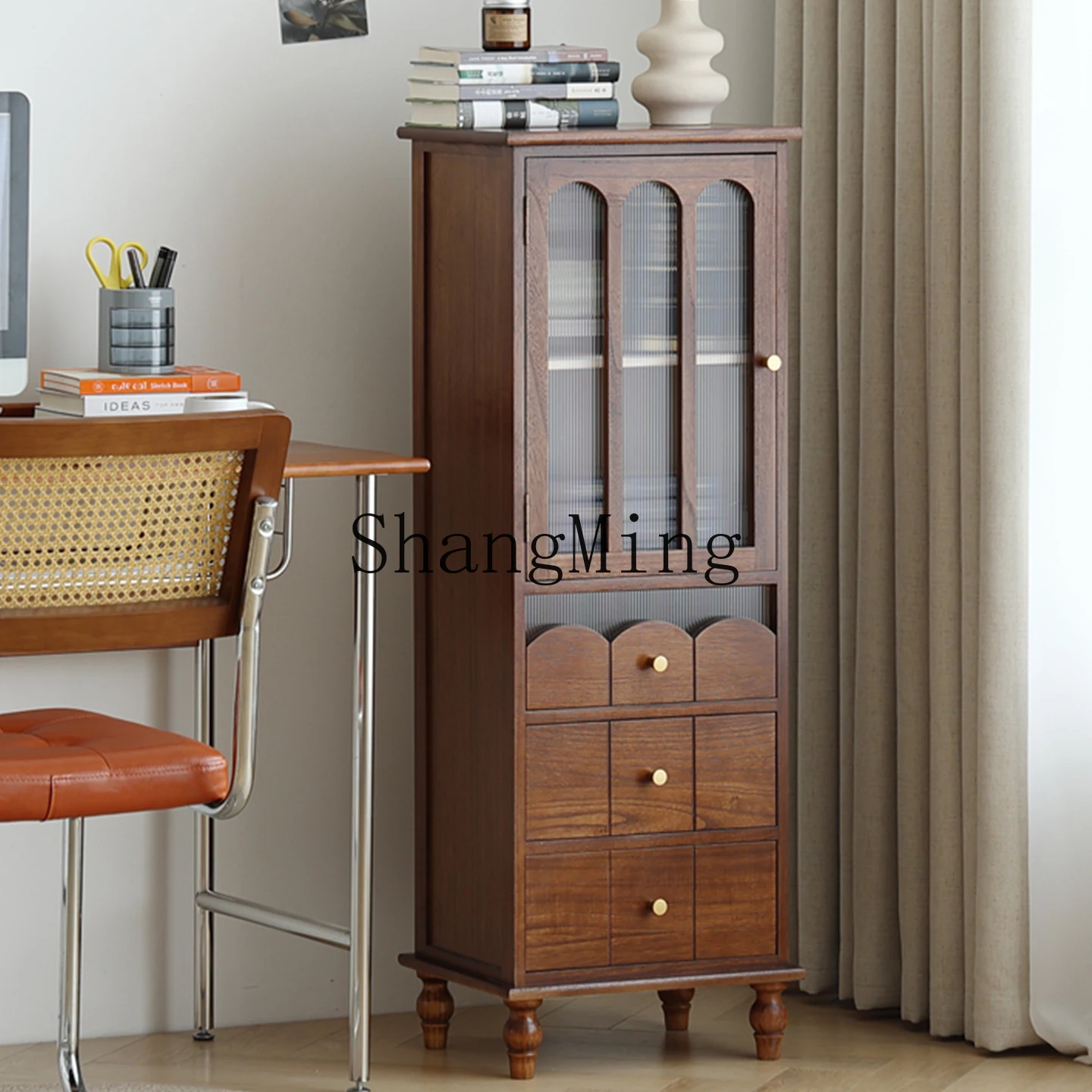 

ZYY pure solid wood wine cabinet household glass door display living room video wall dining room storage cabinet