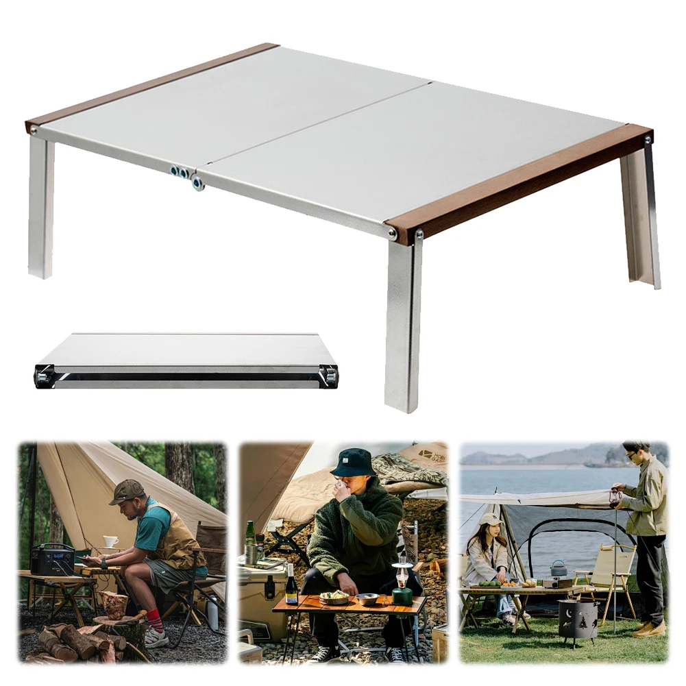 Portable Barbecue Table Stainless Steel Collapsible Camping Table Outdoor Foldable Table for Backpacking Hiking Outdoor BBQ