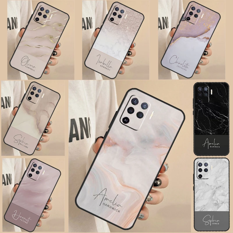 Nome personalizzato firma marmo per OPPO A78 A98 A58 A17 A77 A74 A94 A15 A16 A52 A72 A91 A76 A96 A5 A9 A54 A57 S A53S Case