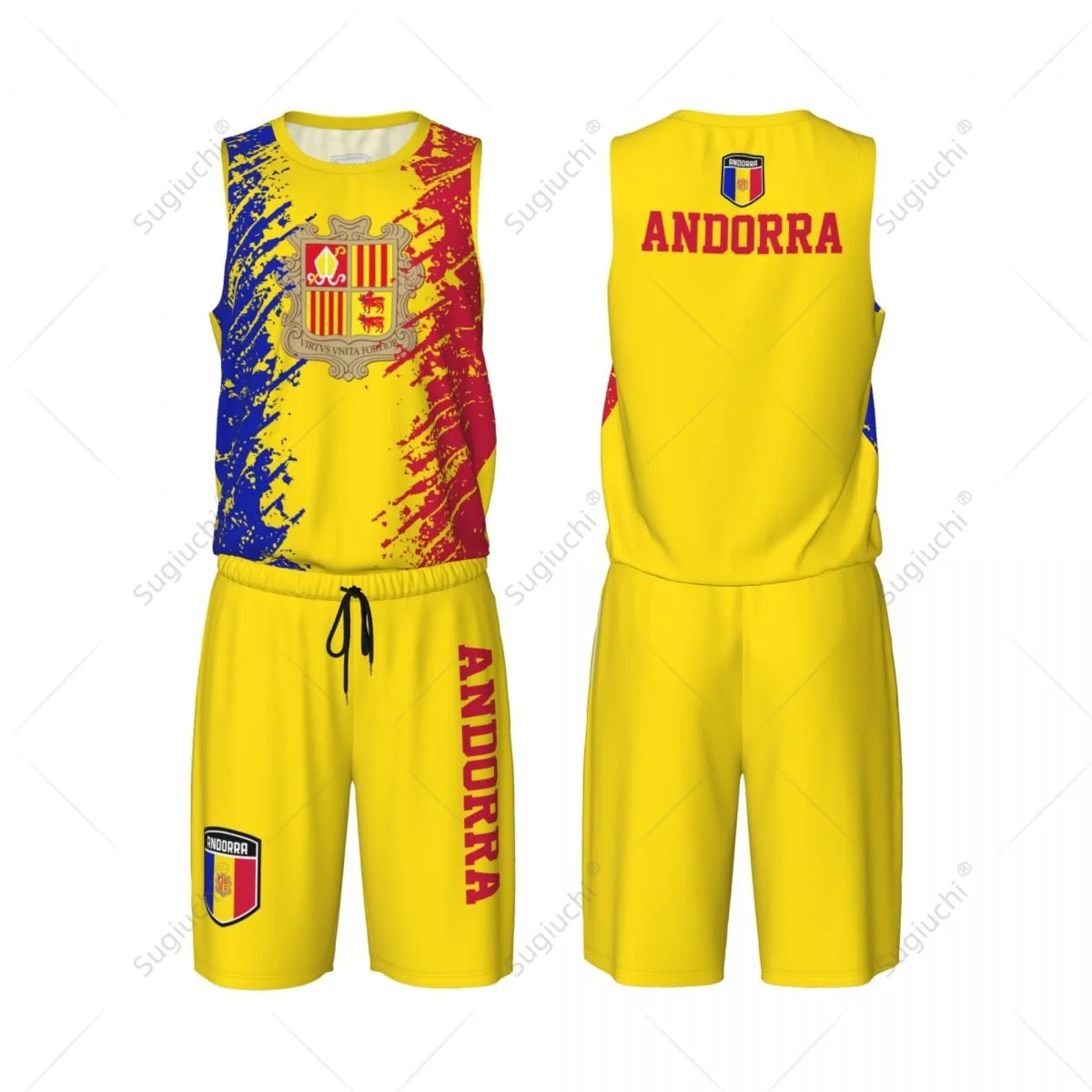 Team-up Andorra Flag Grain Men Basketball Jersey Set Shirt & Pants Sleeveless Custom Name Nunber Exclusive