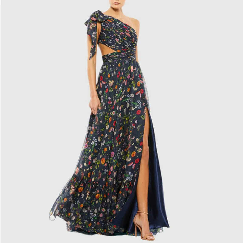 فستان نسائي مثير بخصر عالٍ على شكل حرف a فستان غير رسمي بطيات مطبوع غير منتظم بدون أكمام فستان بوهو صيفي مكشوف الكتفين للحفلات الراقصة