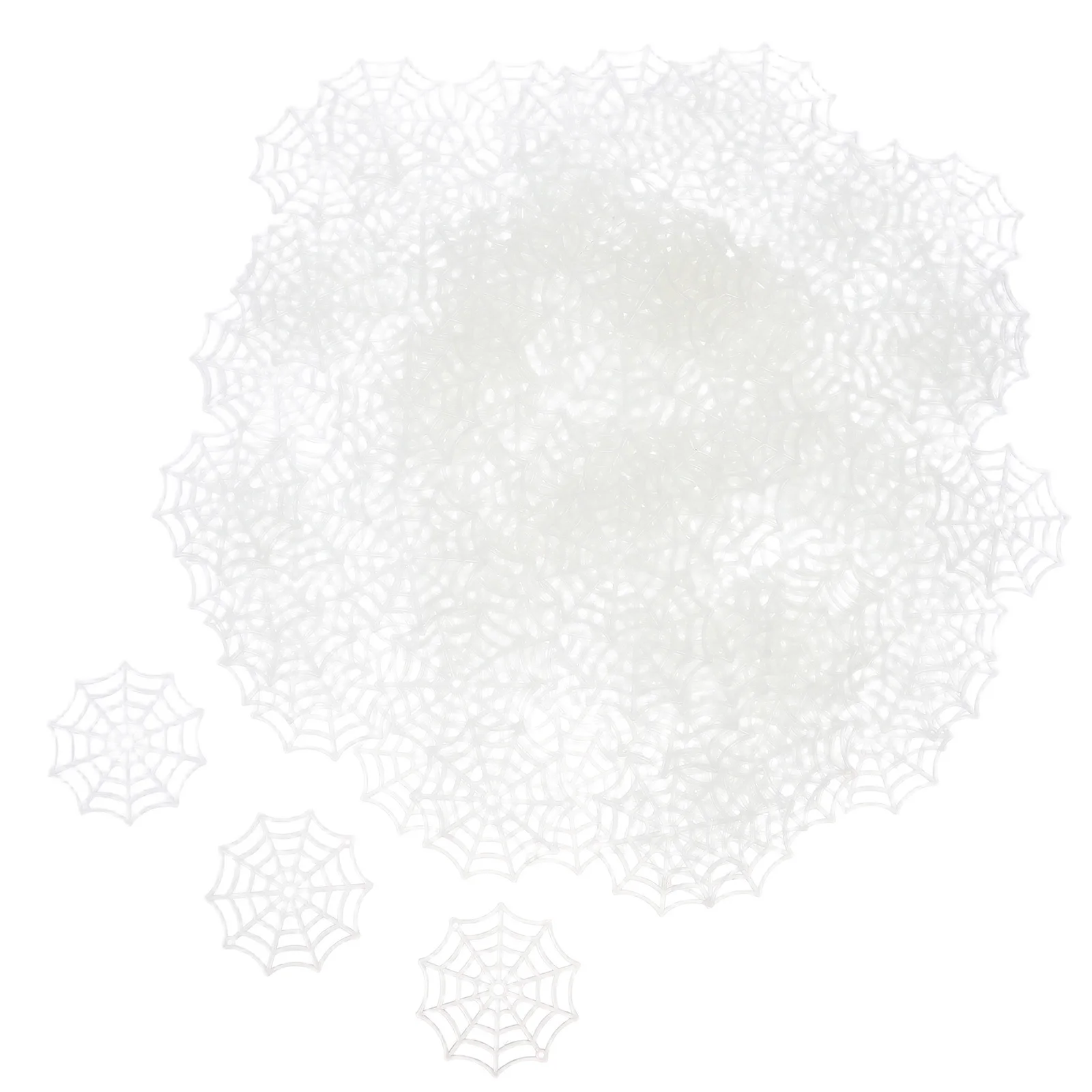 150 pezzi di plastica bagliore ragnatela di Halloween ragnatela oggetti decorativi ornamenti appesi festa casa stregata ragnatela di plastica