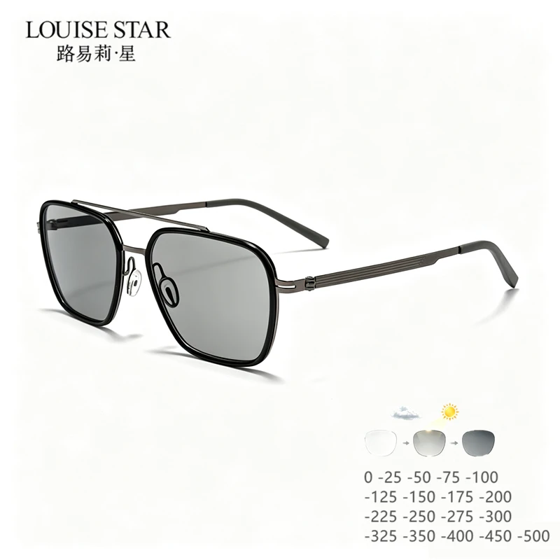 Double beam large frame myopia glasses photochromic non spherical resin lenses fashionable myopia 0-25-50-75-100-500