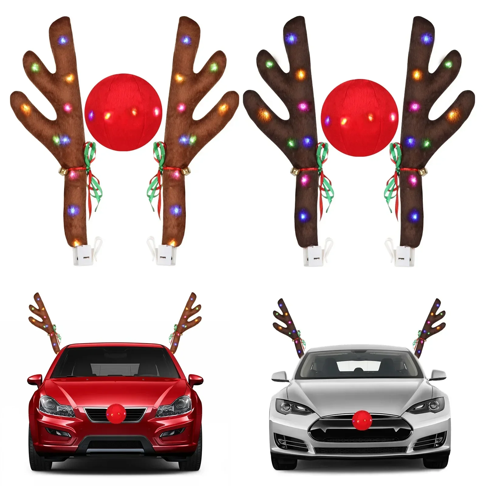 Christmas Car Decoration Festival Red Nose Car Clothing Plush Cartoon Reindeer Antlers Christmas Tree Candy