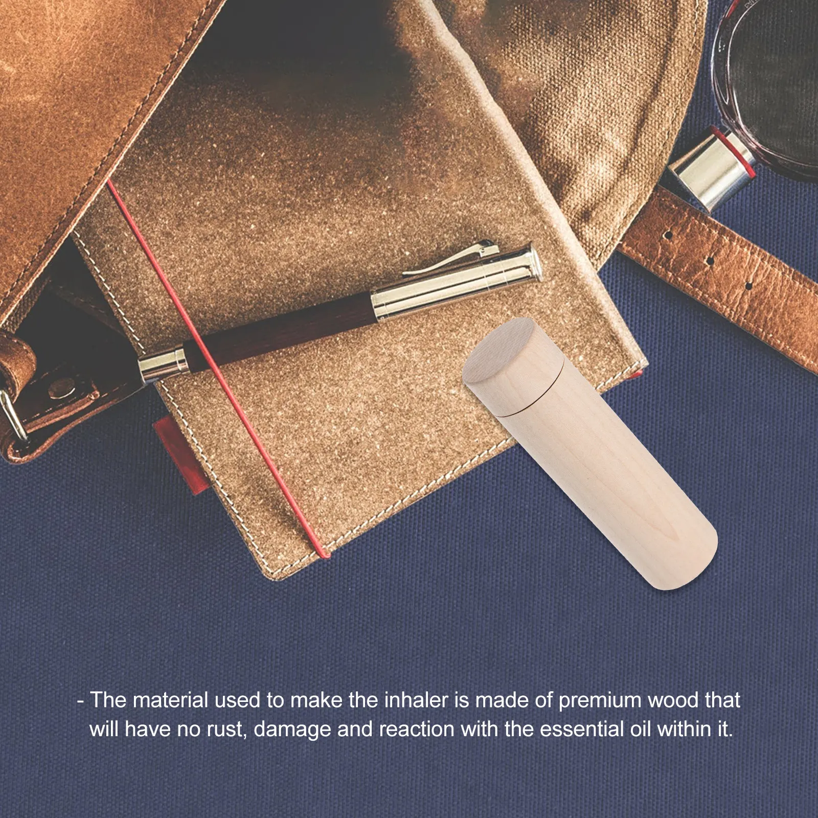 1Pcs Sturdy Natural Wood Scent Inhaler Essential Oil Sniffing Stick Portable Aromatic Nasal Therapy Tube for Home Office Commute