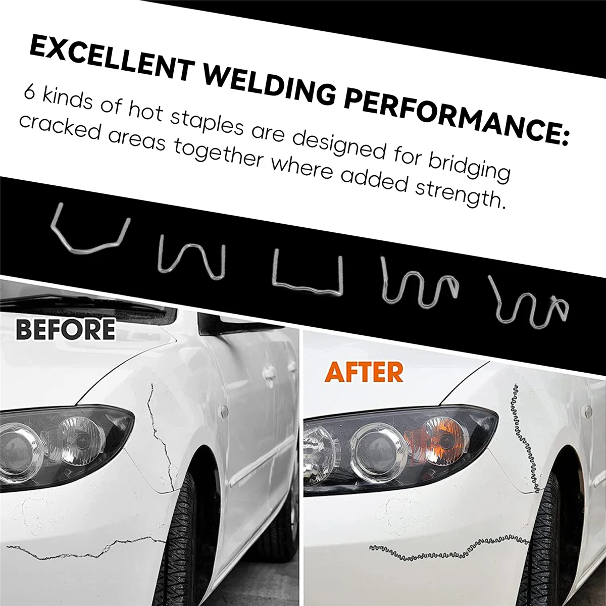 600Pcs Hot Stapler Plastic Repair Machine Welding Kits for Car Auto Bumper Repairing Tool for All Cars, 6 Types