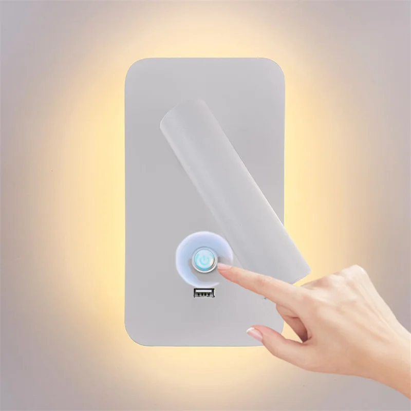 

LED Bedside Reading Wall Lamp with Switch Dimmable USB Charging Hotel Bedroom Sconce Room Decor Atmosphere Lighting Spotlight