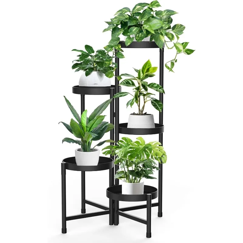 

5 Tier Metal Plant Stand Indoor Outdoor, Foldable Corner Tall Plant Stands for Plants Multiple, Tiered Plant Shelf Flower Pot