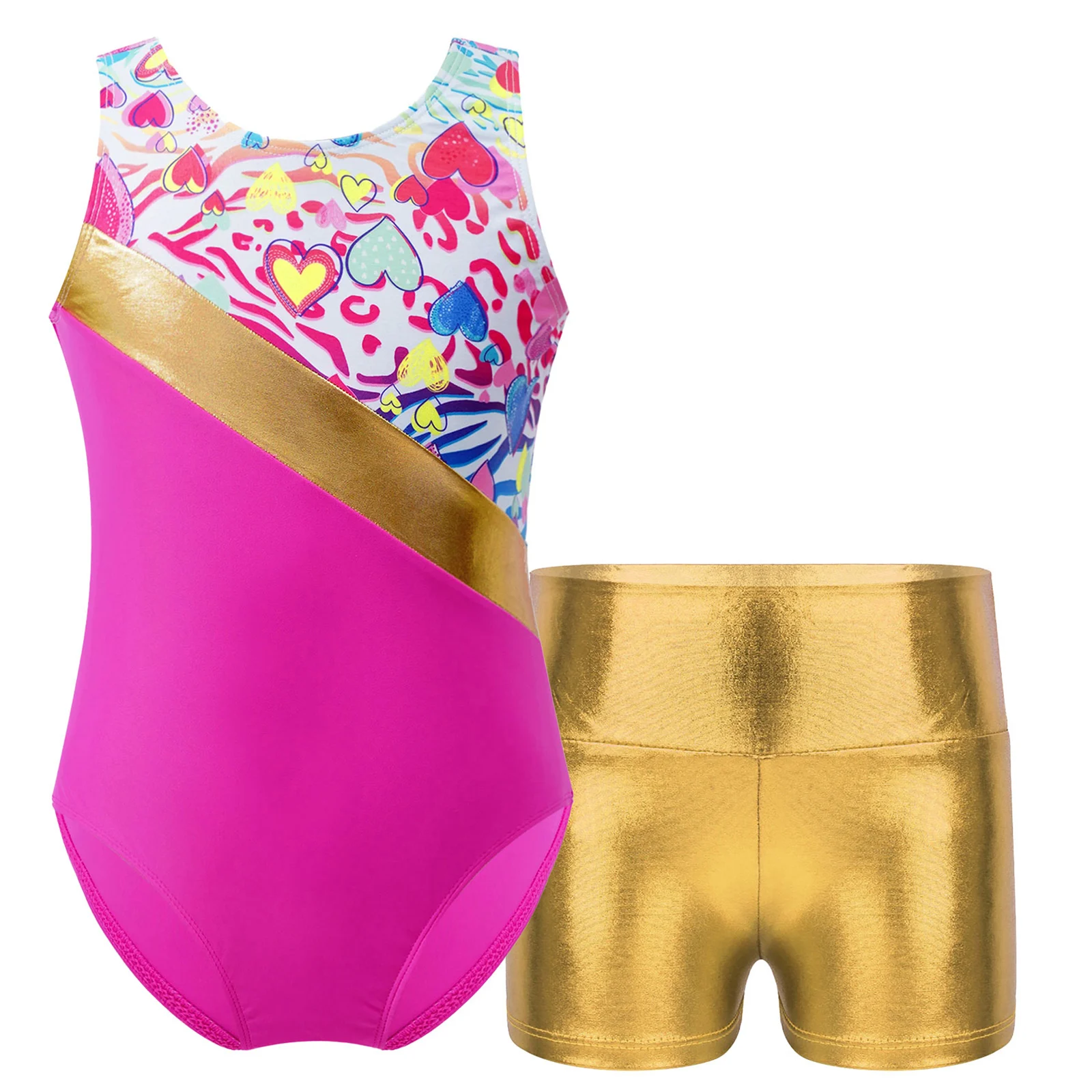 

Teen Girls Ballet Dance Gymnastic Leotard Sleeveless Print Bodysuit with Shorts for Skating Performance Workout Sports Swimwear