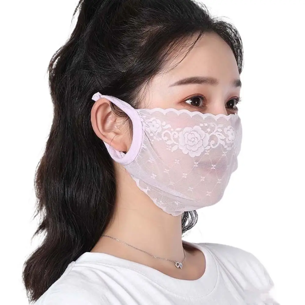 Summer Elastic Fashion Outdoor Solid Color Fishing Hanging Ear UV Protection Face Shield Sunscreen Mask Face Cover Lace Mask