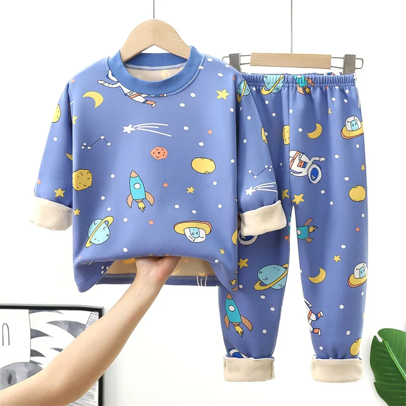 Children\'s Warm Clothes Sets Boys Padded Thickened Suit Winter New Girls Cartoon Fashion Casual Cute 2-Piece 12M-14 Years Old