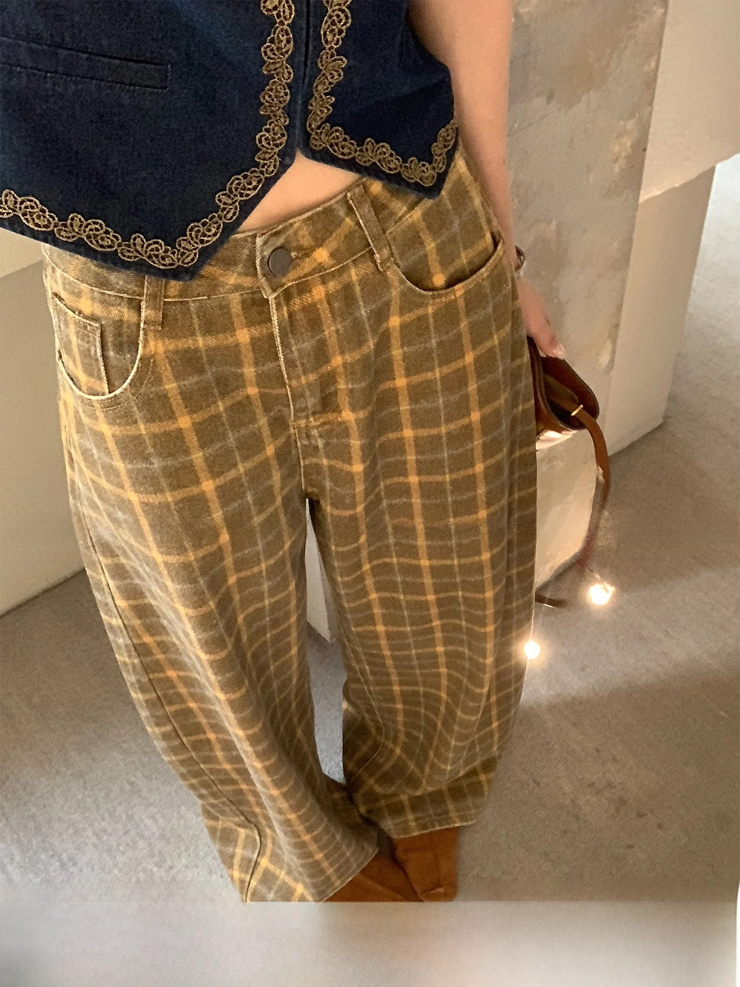 

Casual Wide Leg Denim Jeans Women's Spring New Sle Caramel Gingerbread Patterned Trousers Color Blo Versatile Autumn Winter