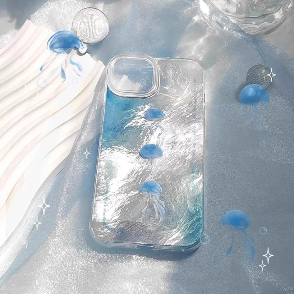 

Роскошный чехол для телефона VIVOS20 X200PRO X100ULTRA премиум-класса с синей морской медузой, свежий роскошный защитный чехол с узором ледника и защитой от падения