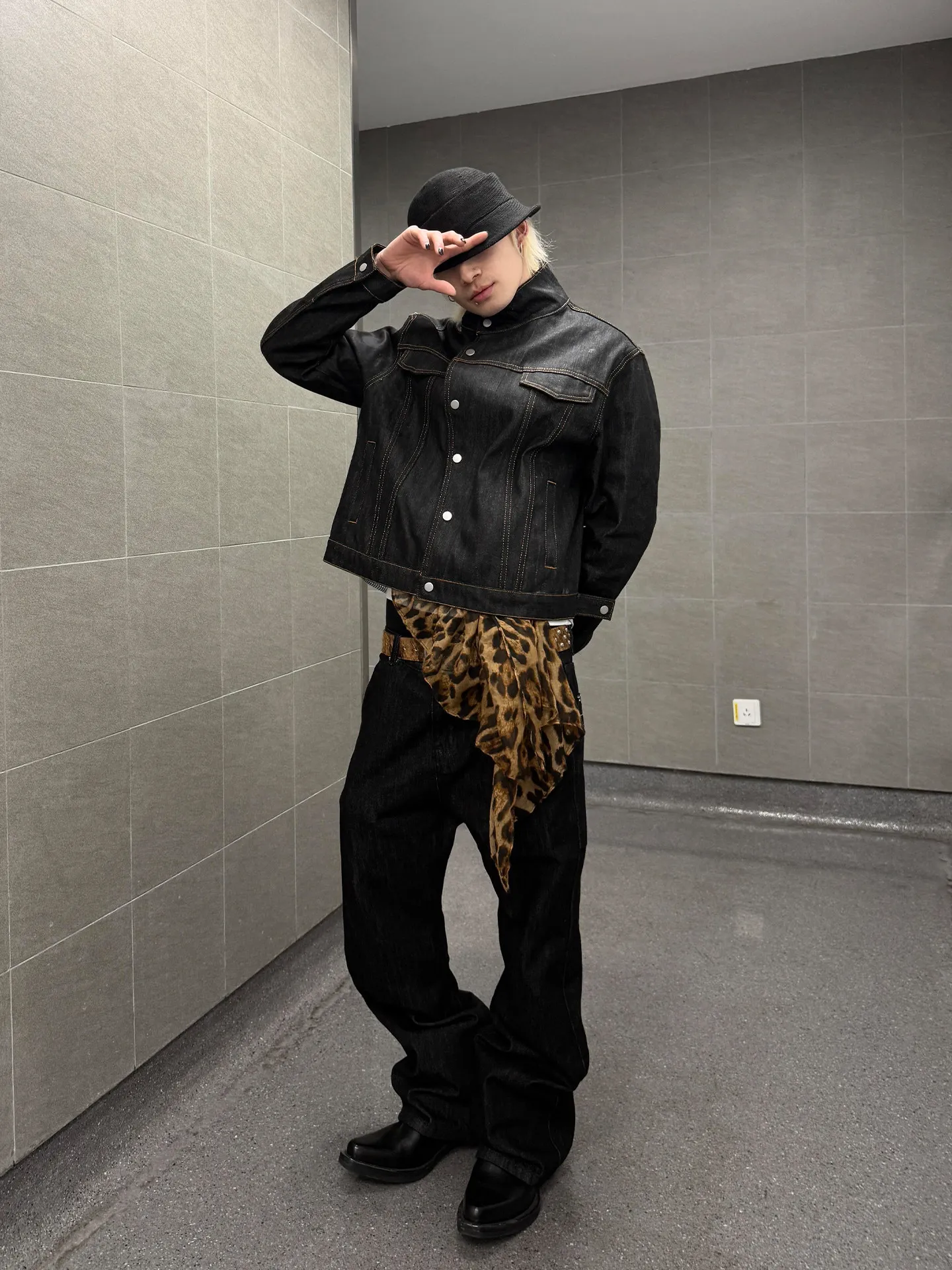 British Style Fencing Jacket Men's Spring Autumn Design Sense Retro Money Wind Stand Collar Denim Oblique Cutting Coat