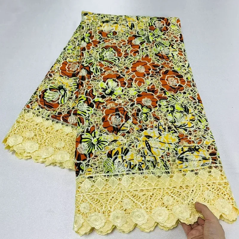 

5Y Высококачественная ткань Анкара, африканский настоящий гипюр, кружевной восковой принт, 100% хлопок, мягкая вышивка тканей для шитья, материал K80904