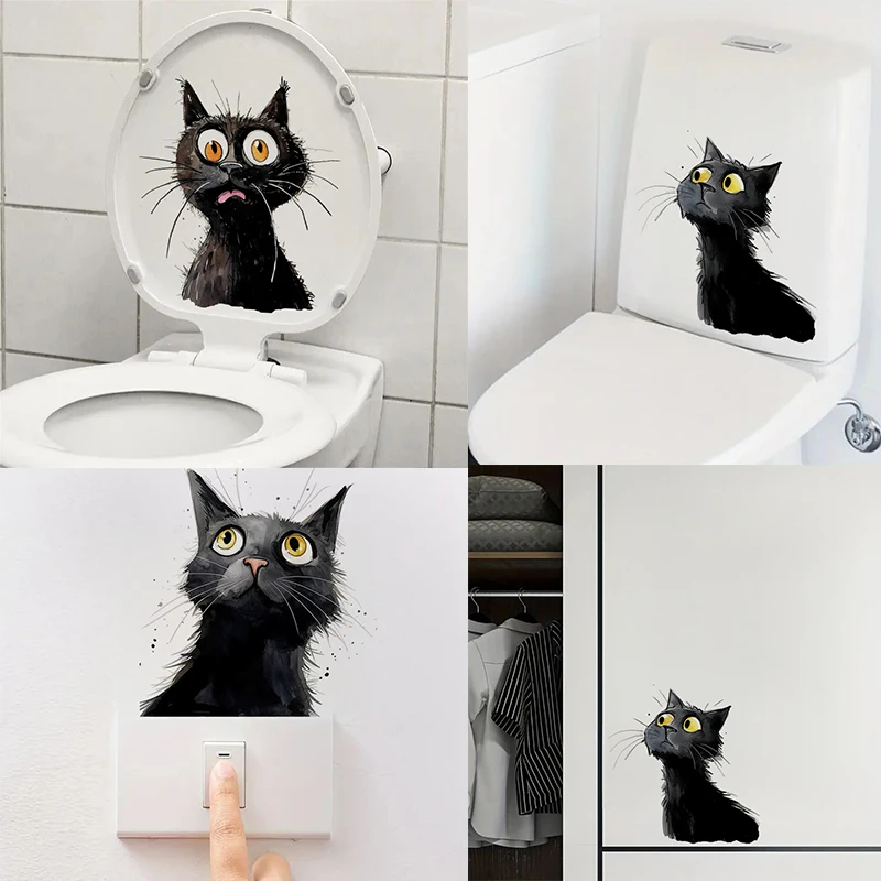 

Cartoon Cat with Funny Expressions Toilet Stickers Decoration for Living Room, Wall, Bedroom, and Home Decor Car Decals