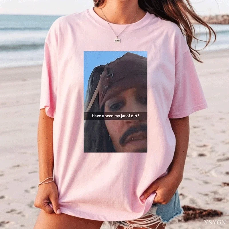 Funny Captain Jack Sparrow T Shirt Women Cotton Short Sleeve Graphic Tees Humorous Round Neck Breathable Loose Tops High Quality