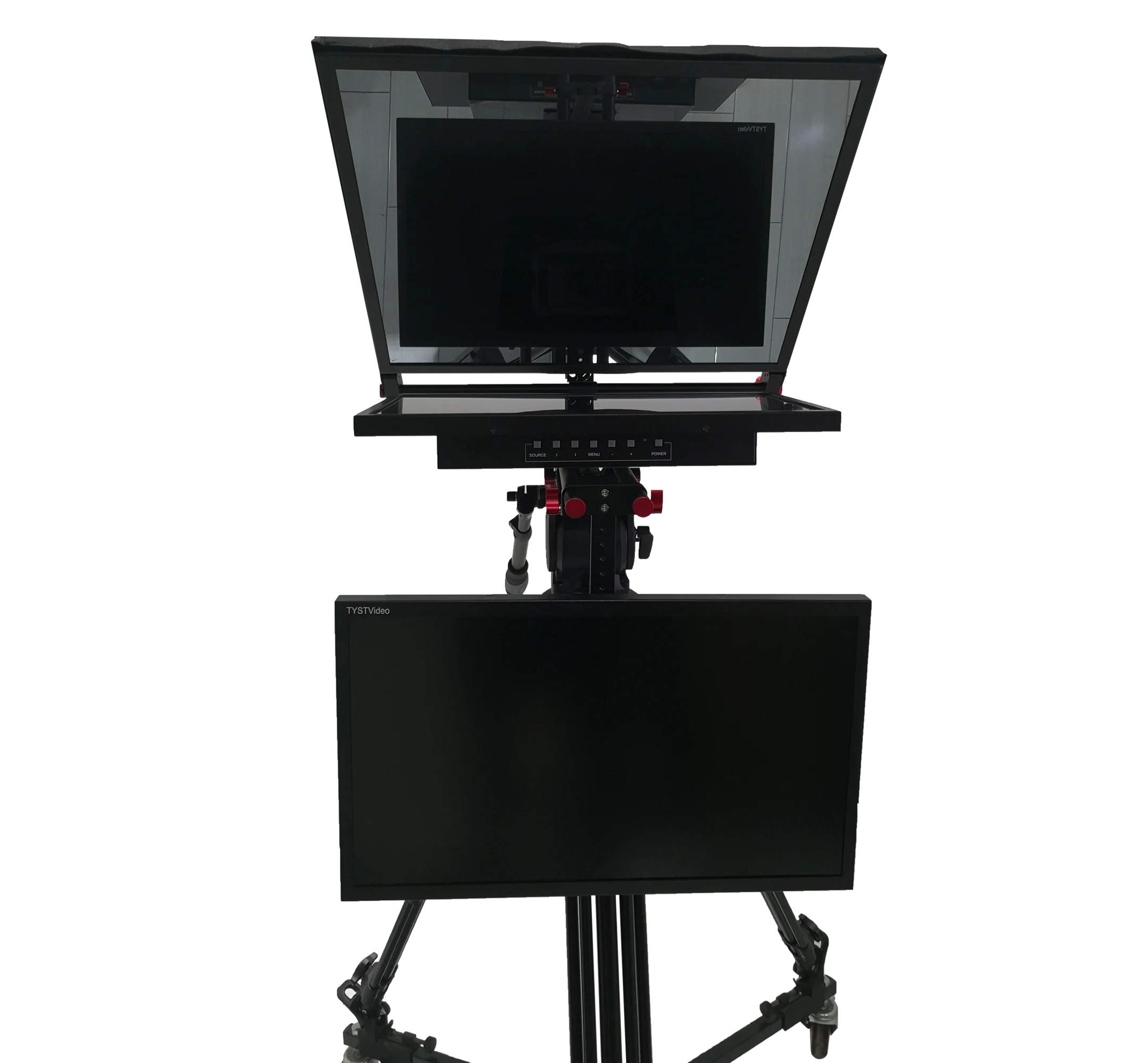 TY21G2 built-in prompter 21 inch dual screen studio teleprompter with PTZ caster tripod wireless remoter